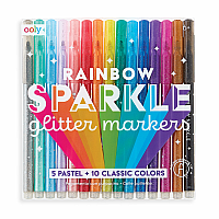 Rainbow Sparkle Glitter Markers - set of 15