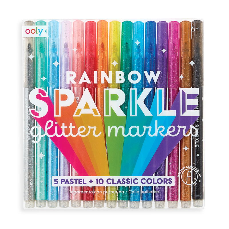 Ooly Rainbow Sparkle Glitter Markers - Round Marker Tip Opening and Review  