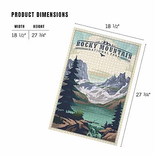 Rocky Mountain National Park, Colorado, Lake, Lithograph 1000 Piece Puzzle