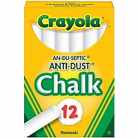 Crayola Nontoxic Anti-Dust Chalk, White, 12 Sticks/Box