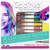 6 Hair Chalk Pastels & Barrettes Set