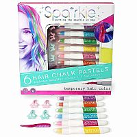 6 Hair Chalk Pastels & Barrettes Set  