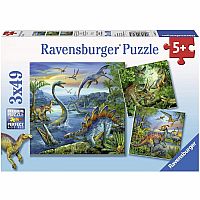 Dinosaur Fashion 3 x 49 Piece Puzzles in a Box, 3 x 49 Piece Puzzles for Kids