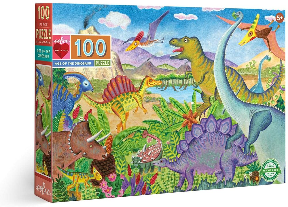 eeBoo Land of Dinosaurs 100 Piece Puzzle, Multi