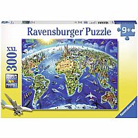 World Landmarks Map - 300 Piece Jigsaw Puzzle for Kids 