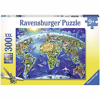 World Landmarks Map - 300 Piece Jigsaw Puzzle for Kids 