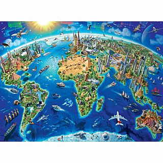 World Landmarks Map - 300 Piece Jigsaw Puzzle for Kids 