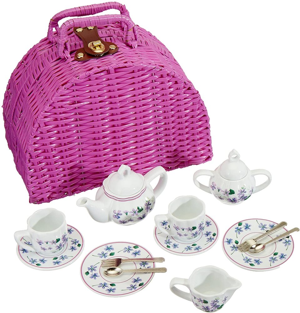 Violet Large Porcelain Tea Set In Basket Grandrabbit's Toys in