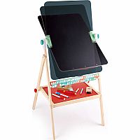 Flip Flat Easel Foldable Double-Sided Free Standing Blackboard & Whiteboard with Chalks, Markers