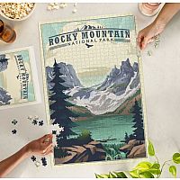 Rocky Mountain National Park, Colorado, Lake, Lithograph 1000 Piece Puzzle