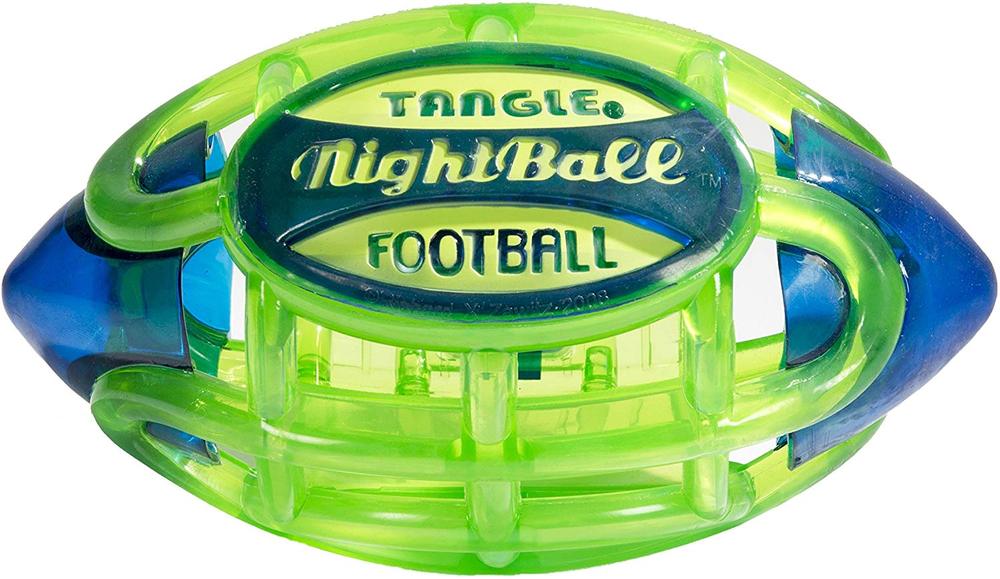 Tangle NightBall Glow in the Dark Light Up LED Football Small Yellow with Blue 